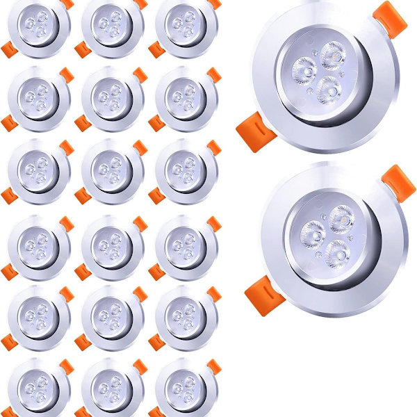 Pakke med 20 LED indbyggede spotlights 3W koldt hvidt 6000K 245LM KLB