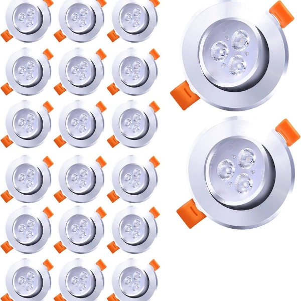 Pakke med 20 LED-innfelte spotlights 3W kjølig hvit 6000K 245LM KLB