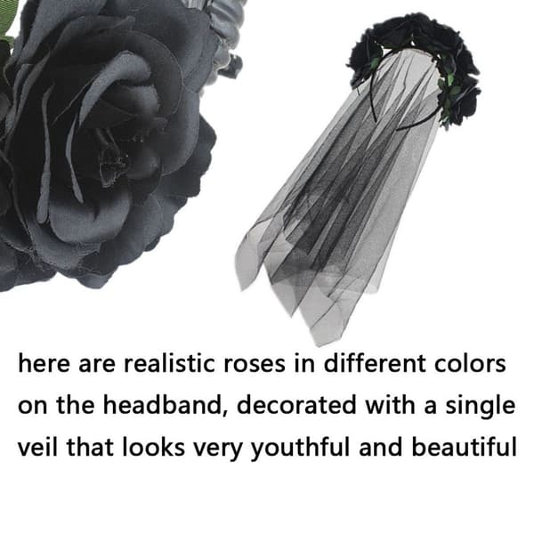 Rose Flower Veil Halloween Kostyme Hodebånd Dag for de døde KLB