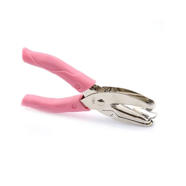 Håndholdt hullmaskin, med rosa håndtak (hjerte), hullmaskin, håndlaget, A4-papir, dokumenter,