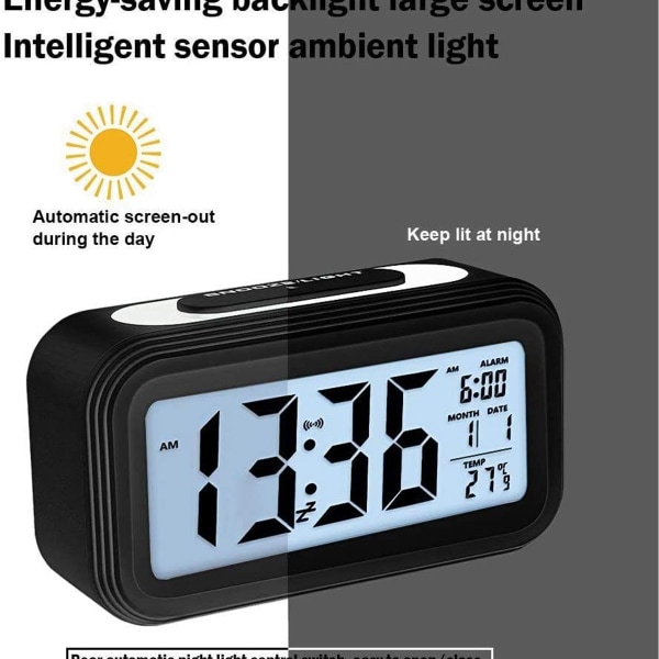 Digital väckarklocka, digital elektronisk väckarklocka med datumvisning, batteridriven