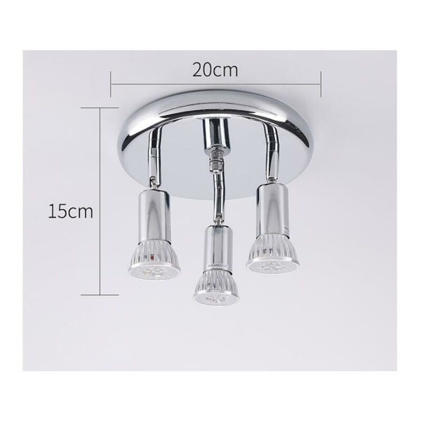 Taklampe, 3 justerbare spotlights, bad, 9 W, LED-belysning med justerbar