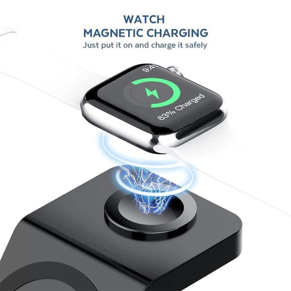 3-in-1 langaton latausasema Apple iPhone 13/13 Pro/13 Pro Max:lle, musta