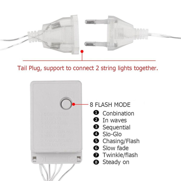 Julelys LED gardin isopisk lys 220V LED fest 96 LED KLB