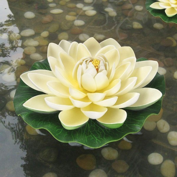 6 STK kunstig flytende skum lotusblomster, med vannliljepute-pynt, KLB