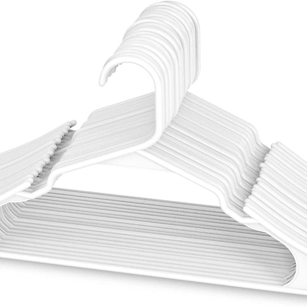 Klädhängare i plast med skåror, idealiska för vardagsbruk (vita, 20-pack)