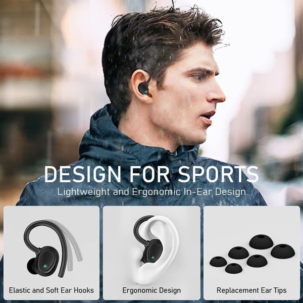 Bluetooth 5.1 hörlurar sport, trådlösa in-ear hörlurar svart