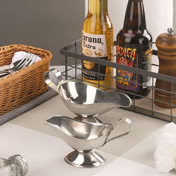 2 stk. sovsekande, rustfrit stål saucekande dressing server (lille)