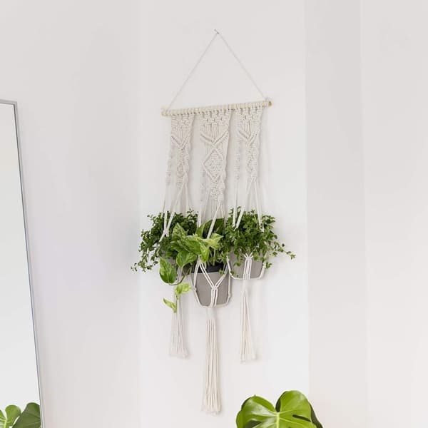QueHouse Macrame Garn Blomsterpotte Dekorasjon - Veggdekorasjon Boho Blomster KLB