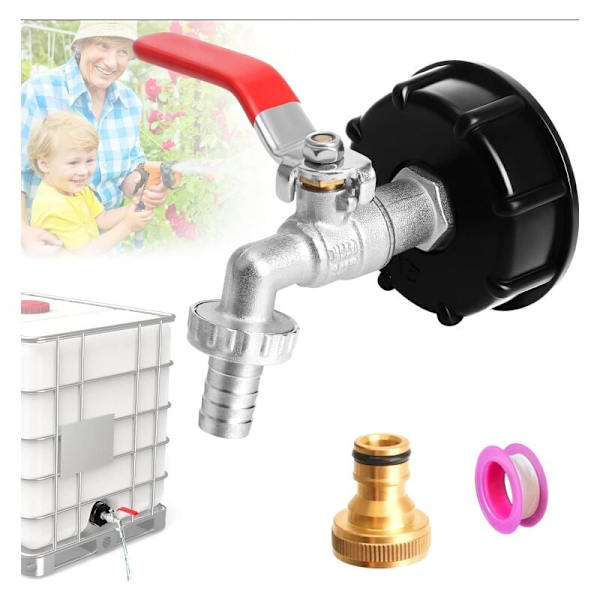 IBC Tank Adapter 3/4” Koppling, IBC Regnvattensamlare Kran, IBC Mässingskran Anslutning 1000L Tank Kran för IBC Tank Slangkoppling KLB