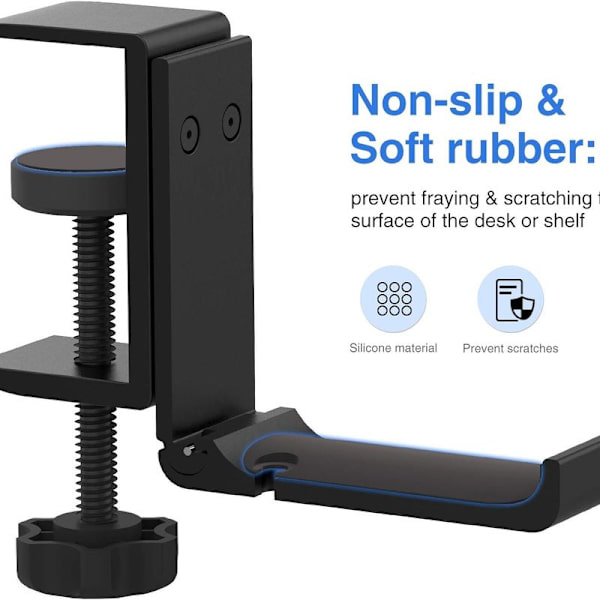 Headset-holder under skrivebordet - Hovedtelefon-krog - Foldbar - Gaming