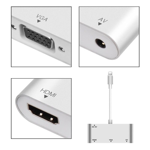 1080p Lightning till HDMI VGA Audio Video Adapter Converter för Apple KLB