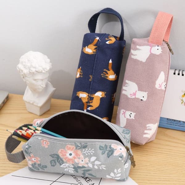 Pencil Case Stor Kapacitet Lærred Pen Pose Stående Form 1 KLB