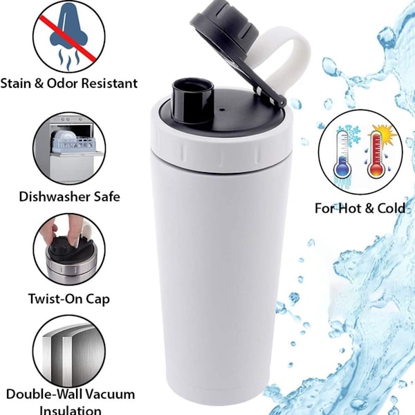 Rustfrit Protein Shaker Flaske i Rustfrit Stål Holder Varmt/Koldt Hvid