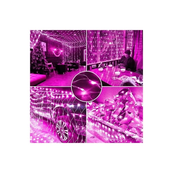 Nettlyslenke, 192 LED-nettlys 3M X 2M 8 Vanntett Energimodus, Dimmer for Soverom Julebryllupsfest Hjem Hage, Rosa KLB