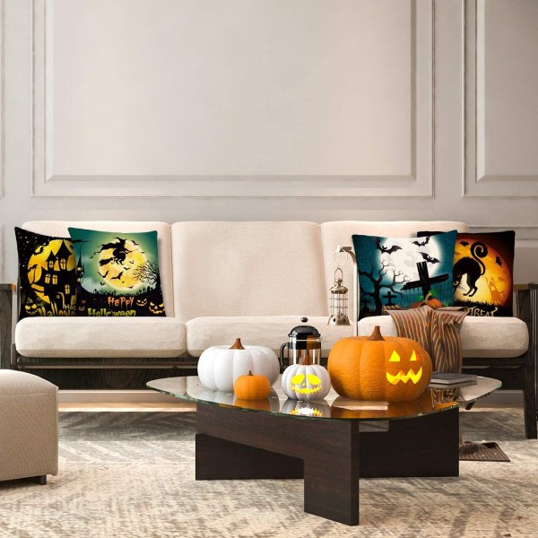 4 halloween-tyynynpäällisen set , liinavaatteet tyynynpäälliset sängyn sisustukseen, 18x18 tuumaa