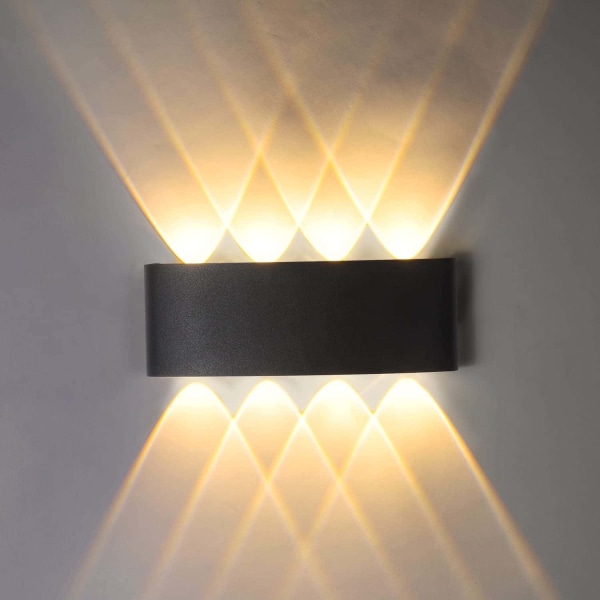 Varmvitt ljus 8W LED-vägglampa, 3000K Varmvitt ljus, IP65 vattentät vägglampa, Modernt LED-ljus i aluminium, tillgängligt inomhus och utomhus (svart)