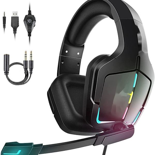 Peliheadset, viileät LED-valot, kuulokkeet mikrofonilla, PC