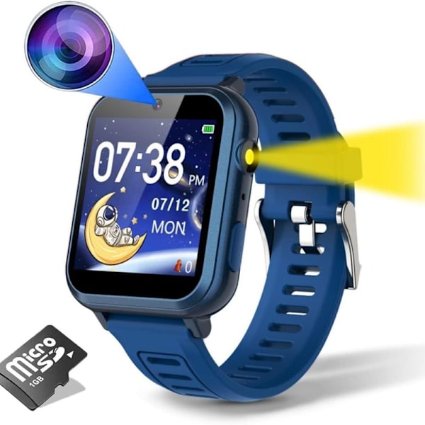 Smartwatch til børn med telefonfunktion, smartwatch til opkald og stemmechat, blå