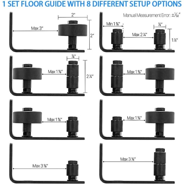 Justerbar væg-gulv-guide Justerbart vægmonteringssæt til ladeskinneskinne med styreruller 8 variationer mulige KLB