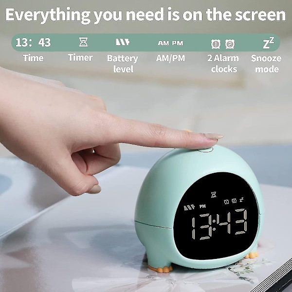 Dinosaur vekkerklokke for barn: timerfunksjon og dobbel alarm