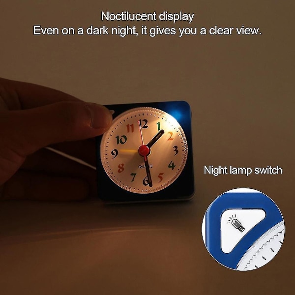 Mini reseväckarklocka: Kvarts LED-ljus, snooze-funktion, batteridriven