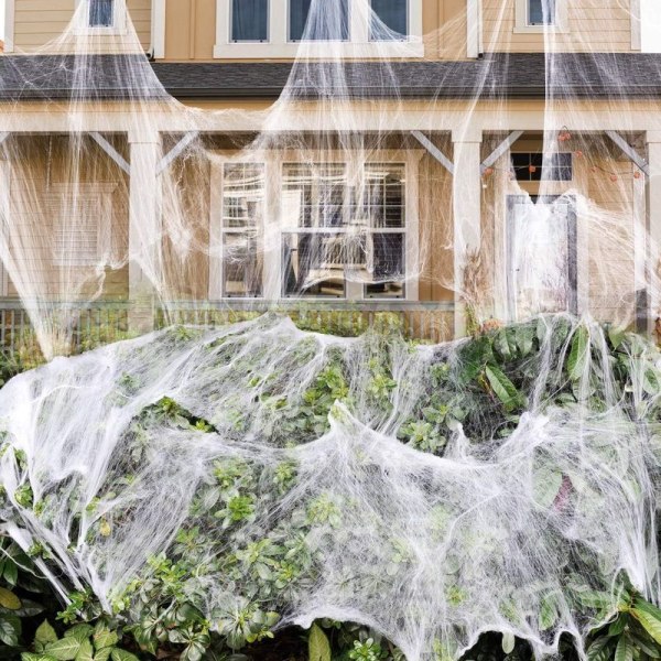 1000m² elastisk edderkoppespind til indendørs og udendørs dekorationer, temafester