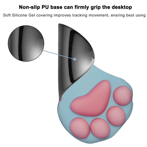 Musematte med kattepote og håndleddstøttepute i myk silikon, blå