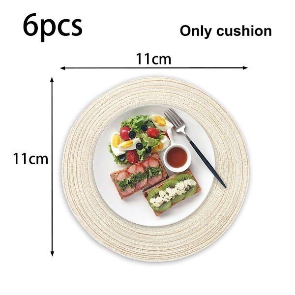 Pyöreät paikat 6 kappaleen sarjassa, lämmönkestävät puuvillapaikat beigenä