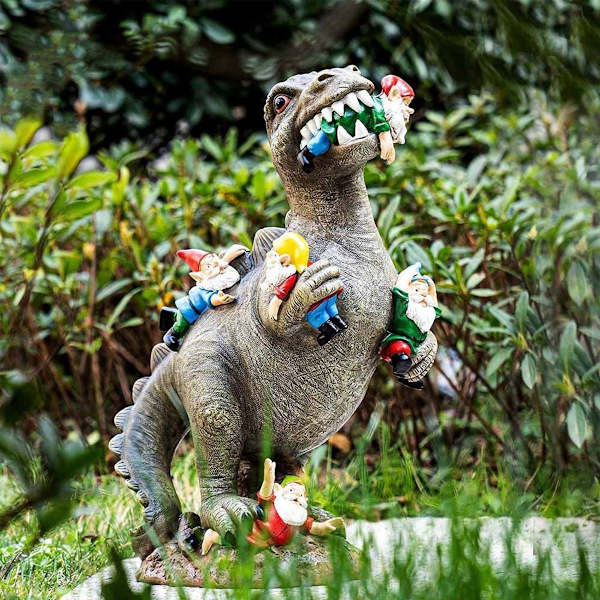 Dinosaur, der spiser dværg, havekunst, art deco, udendørsstatue, art deco