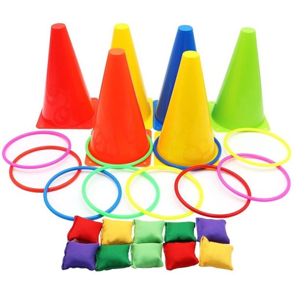 3 i 1 partyspel för barn - Färgglada ringar och kottar, leksaker för barn