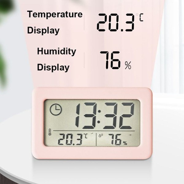 YD005 Mini Tyndt LCD Temperatur og Fugtighed Elektronisk Ur (Sort)