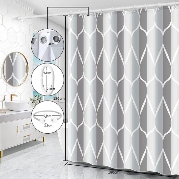 Dusjforheng, vaskbart, antibakterielt, antimugg, vanntett, polyester med 12 ringer (grå, B 80 x H 200 cm) KLB