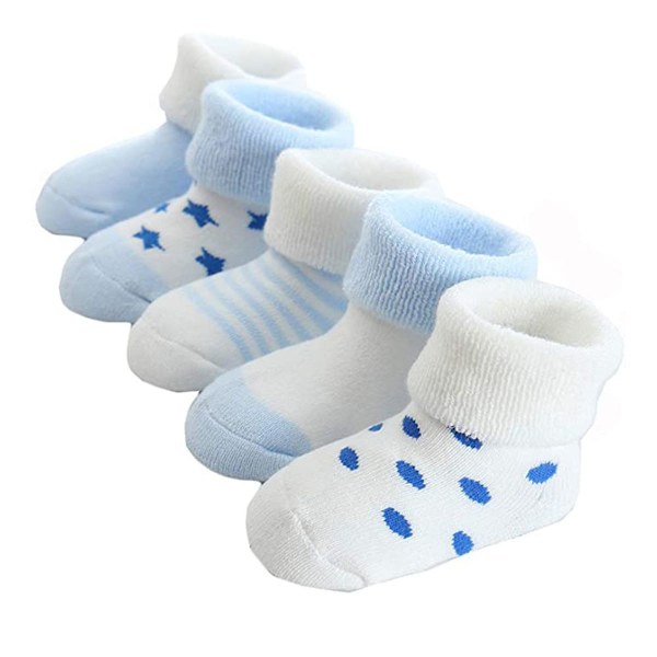5 par nye varme baby frotté sokker baby sokker tegneserie baby blå KLB