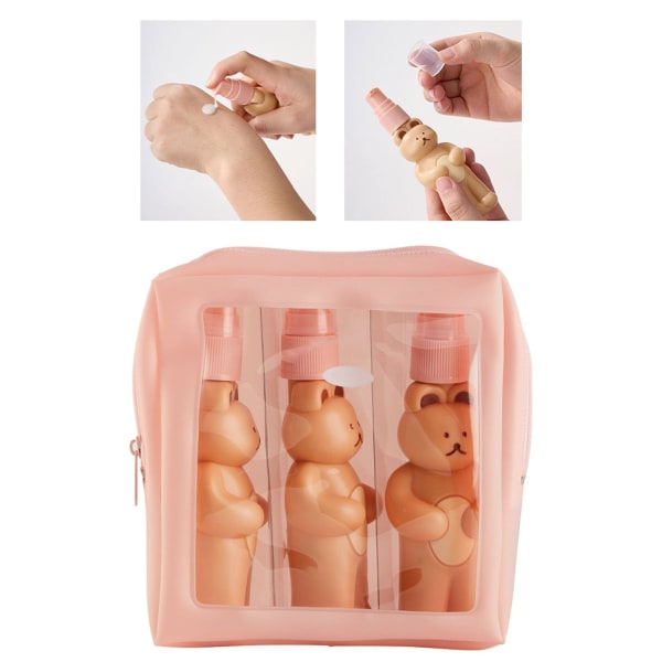 Reseset med reseflaskor, söt björnlook, delikat, lätt att tömma KLB