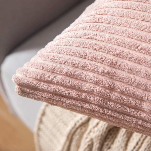 Set of 2 Decorative Cushion Cover 45x45cm Pink Ribbed Sofa Soft Pillowcase for Home Living Room Bedroom Clic Clac-