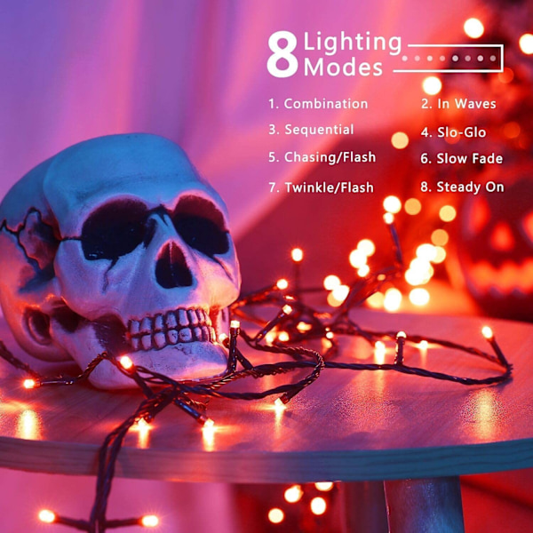 Höstdekoration ljusslinga, 20M 200 LED Halloween ljusslinga orange inomhus ljusslinga 8 lägen vattentät, färg