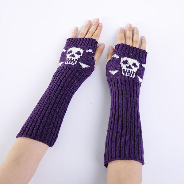 Strikkede lange fingerløse skelethandskar Unisex Halloween Punk A Lilla KLB