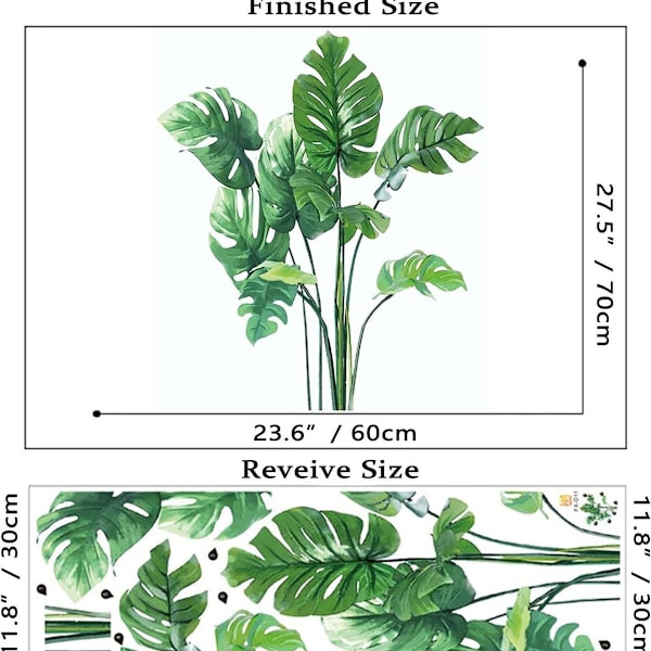 Monstera blad väggdekaler tropiska växter väggdekaler för vardagsrum KLB