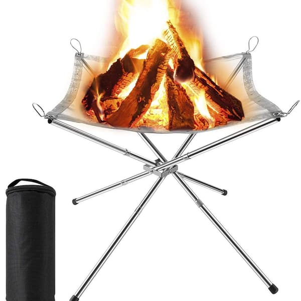 Bärbar eldskål, hopfällbar rostfri eldkorg för camping, rostfritt stål KLB