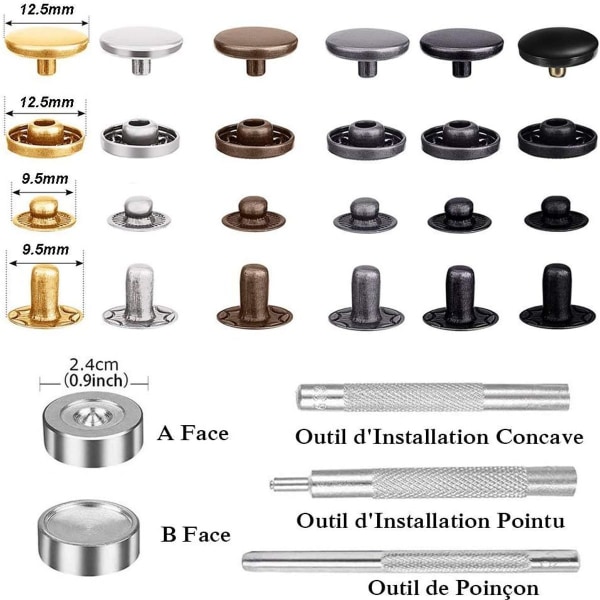 120 Set Lær Trykknappsett 6 Farge Metall Trykknapper med 4PCS