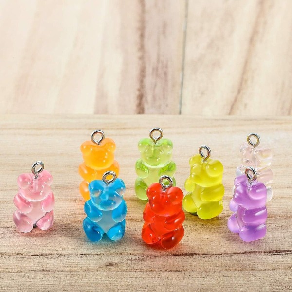 36 stk Fargerike Gummy Bear Charms Resin Bear nøkkelringer