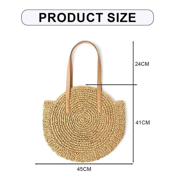 Halmhandväskor Kvinnor Runda Halmväska Naturlig Chic Hand Stor Ljusbrun