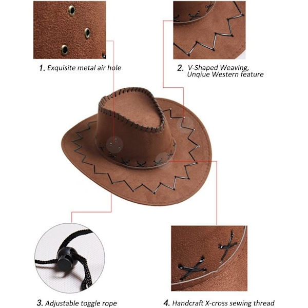 Cowboyhatt - Kostymetilbehør - Bred brem - Western Cowgirl Hat - Kobber
