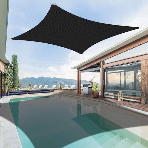 Rektangulær skygge sejl 4x5m sort, vandtæt markise UV-beskyttelse til have terrasse udendørs terrasse swimmingpool med gratis reb KLB
