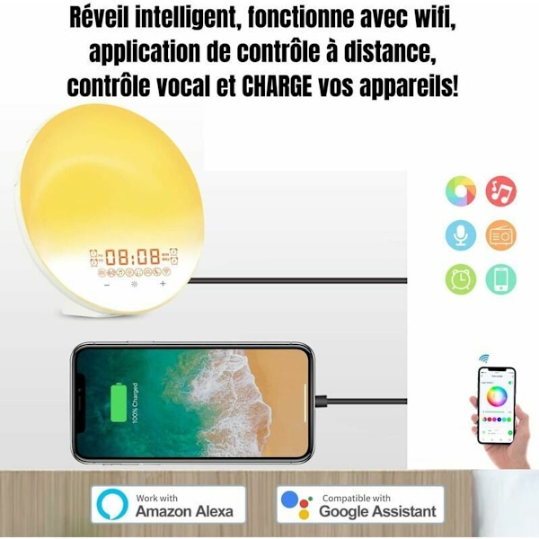 Vækkeur, Radio, LED-lys, Smart Vækkeur, 20 niveauer KLB