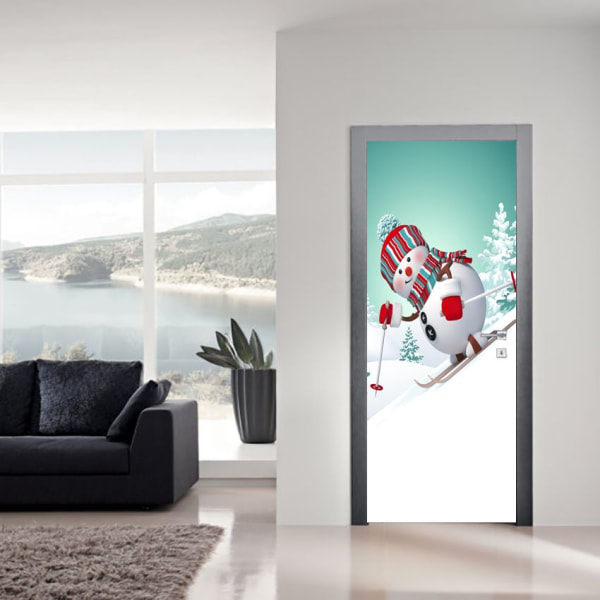 77x200 cm Dörrklistermärke H Självhäftande dörraffisch 3D Jultomten ger barn julklappar Vinyldörraffisch Väggdekal Tapetkonstdekor