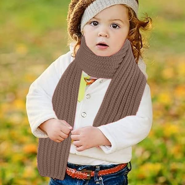 2 stk. varme vinterstrikkede skjerf for barn, varm skjerf, halsvarmer, khaki + rosa