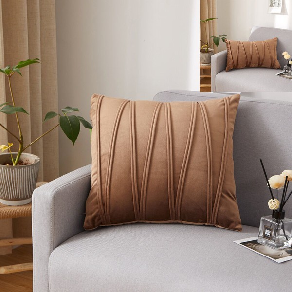 Sett med 2 putetrekk Tredimensjonale geometriske striper Fløyel Dekorativt putevar Hjem Stue Sofa Soverom (30x50cm, Lysebrun) KLB