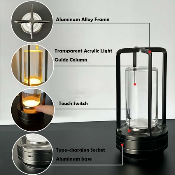 Färger Sladdlös Uppladdningsbar LED-skrivbordslampa med Touch Control - Dekorativ Bärbar Sänglampa för Sovrum, Vardagsrum och Kontor (Silver) KLB